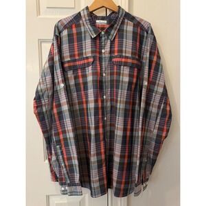 Columbia Mens 2XT Plaid Long Sleeve Button Down Fishing Shirt AT0649 Blue Red